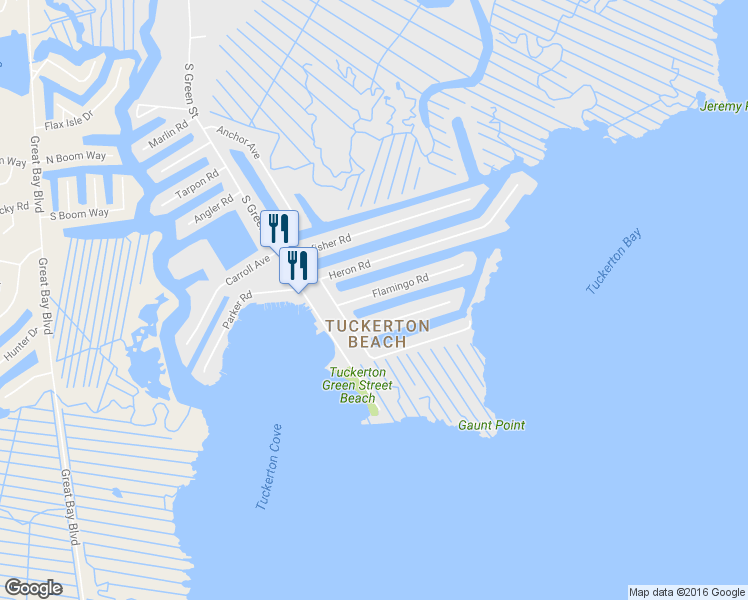 map of restaurants, bars, coffee shops, grocery stores, and more near 138 Flamingo Road in Tuckerton