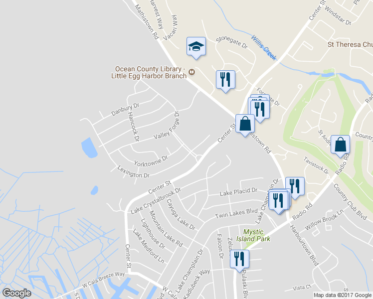 map of restaurants, bars, coffee shops, grocery stores, and more near 204 Shenandoah Dr in Little Egg Harbor Township