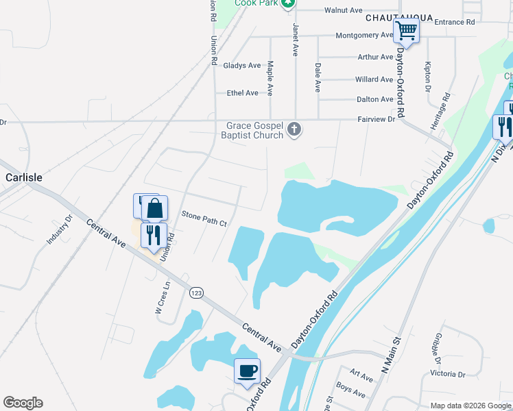 map of restaurants, bars, coffee shops, grocery stores, and more near 122 Timber Ridge Drive in Carlisle