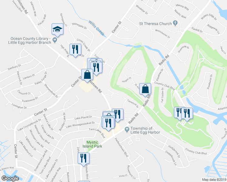 map of restaurants, bars, coffee shops, grocery stores, and more near 65 Scotch Pine Drive in Little Egg Harbor Township