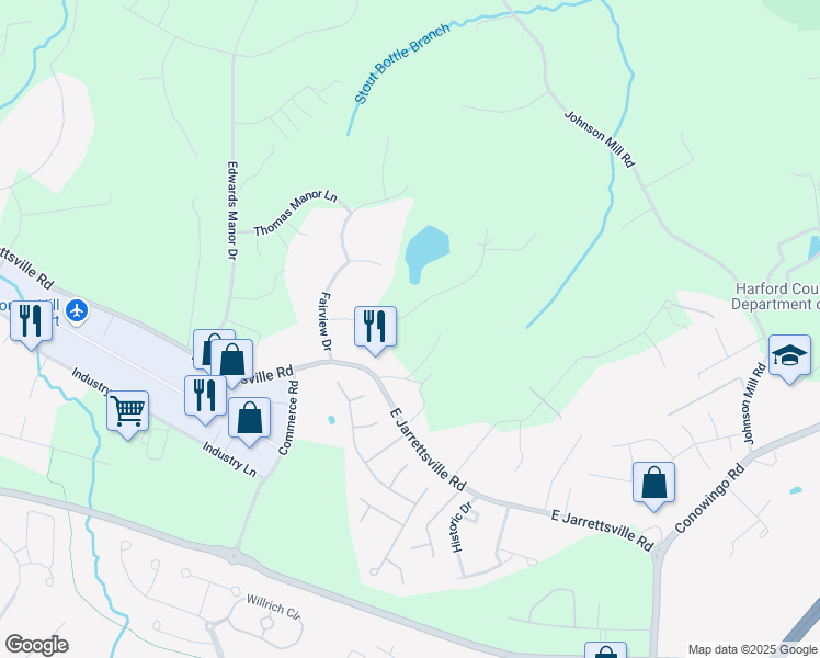 map of restaurants, bars, coffee shops, grocery stores, and more near 315 Martindale Lane in Forest Hill