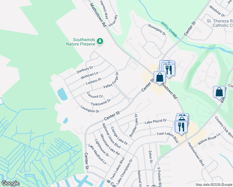 map of restaurants, bars, coffee shops, grocery stores, and more near 216 Yorktowne Drive in Ocean County