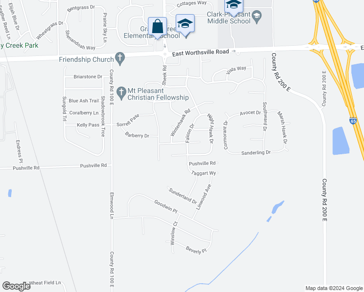 map of restaurants, bars, coffee shops, grocery stores, and more near 1187 Switchback Drive in Greenwood