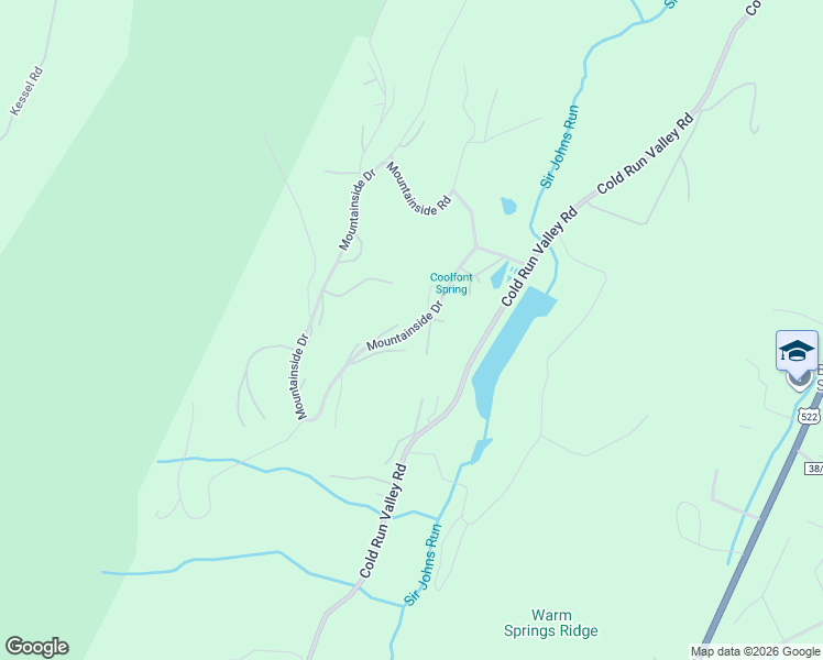 map of restaurants, bars, coffee shops, grocery stores, and more near Mountainside Drive in Berkeley Springs