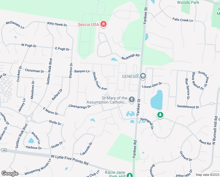 map of restaurants, bars, coffee shops, grocery stores, and more near 20 Waterside Drive in Springboro