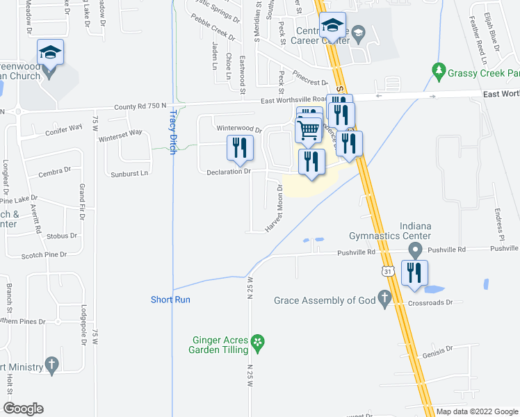 map of restaurants, bars, coffee shops, grocery stores, and more near 2444 Providence Court in Greenwood