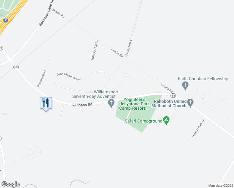 map of restaurants, bars, coffee shops, grocery stores, and more near 13421 John Martin Drive in Williamsport