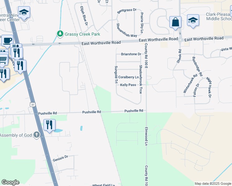 map of restaurants, bars, coffee shops, grocery stores, and more near 2576 Sungold Trail in Greenwood