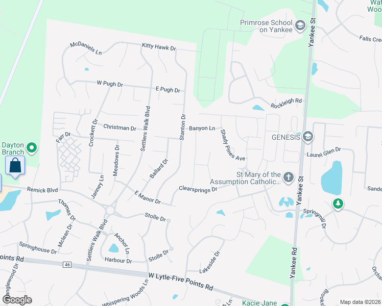 map of restaurants, bars, coffee shops, grocery stores, and more near 78 Stanton Drive in Springboro