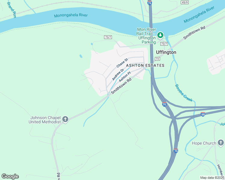 map of restaurants, bars, coffee shops, grocery stores, and more near 976 Ashton Place in Morgantown