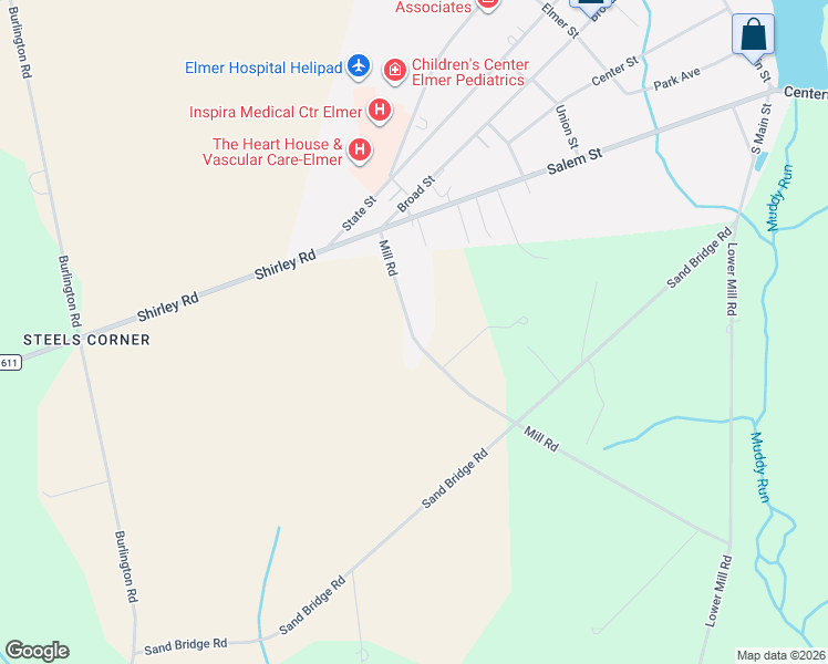 map of restaurants, bars, coffee shops, grocery stores, and more near 182 Mill Road in Pittsgrove