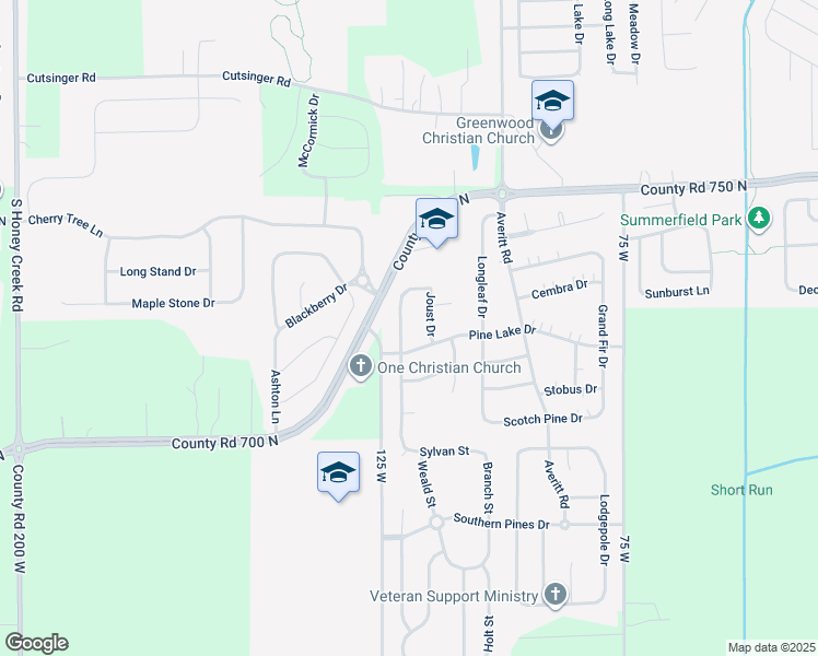map of restaurants, bars, coffee shops, grocery stores, and more near 2520 Joust Drive in Greenwood