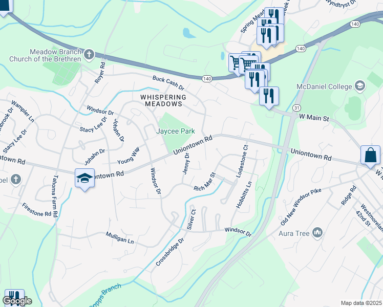map of restaurants, bars, coffee shops, grocery stores, and more near 298 Jenny Drive in Westminster