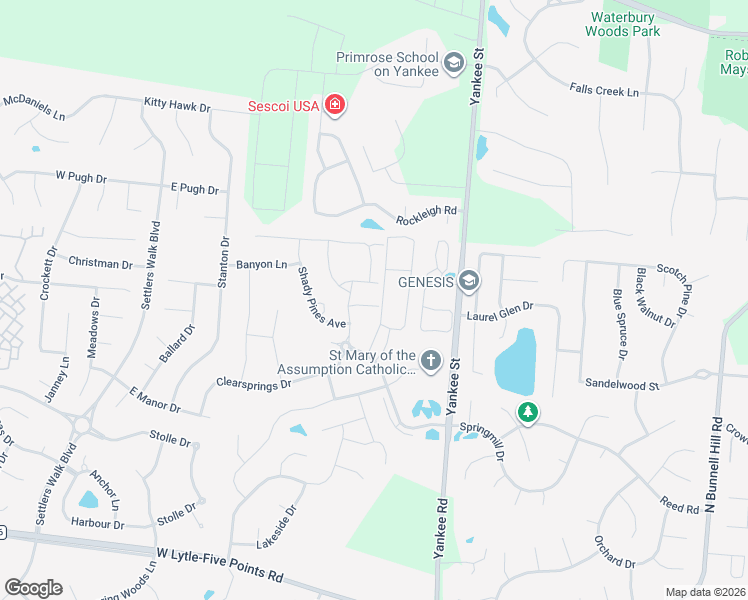 map of restaurants, bars, coffee shops, grocery stores, and more near 205 Waterhaven Way in Springboro