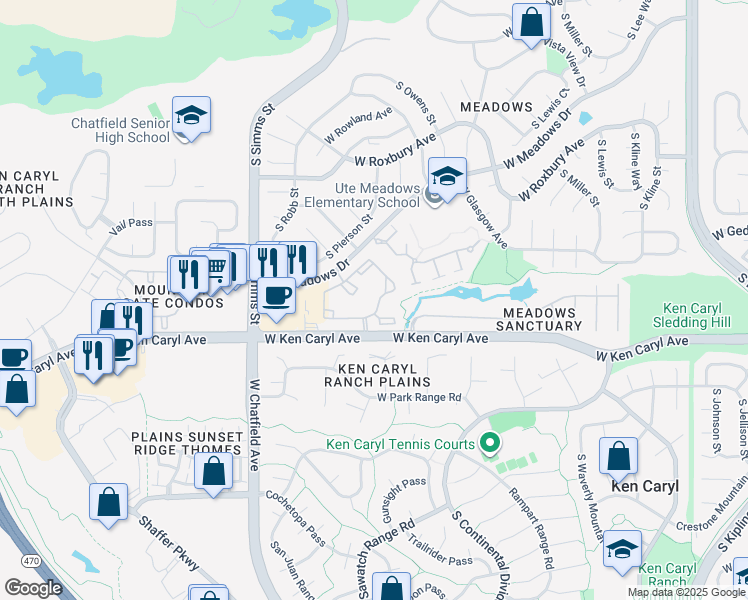 map of restaurants, bars, coffee shops, grocery stores, and more near 7433 South Quail Circle in Littleton