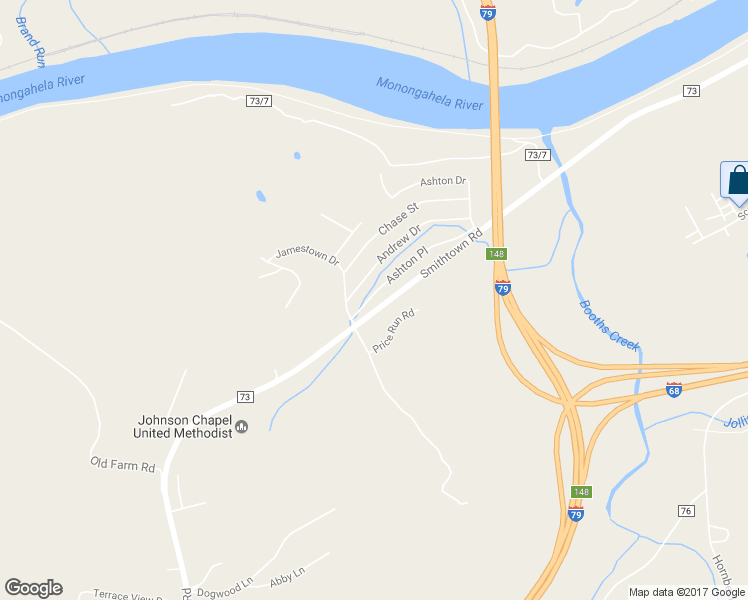 map of restaurants, bars, coffee shops, grocery stores, and more near 976 Ashton Place in Morgantown