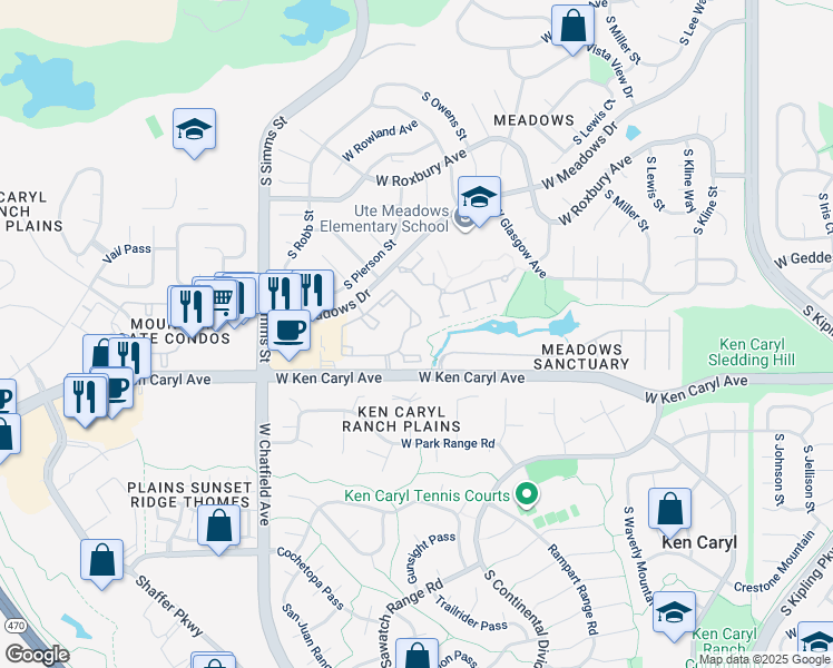 map of restaurants, bars, coffee shops, grocery stores, and more near 7432 South Quail Circle in Littleton