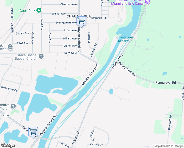 map of restaurants, bars, coffee shops, grocery stores, and more near 8778 Dayton-Oxford Road in Franklin