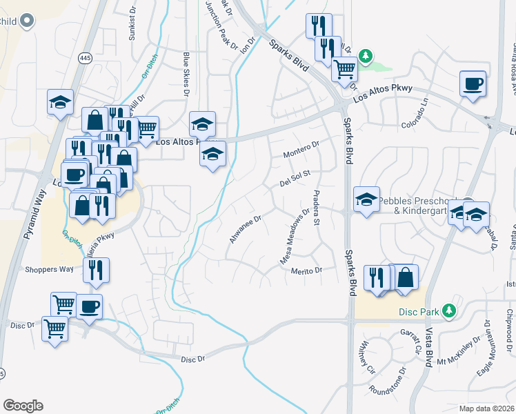 map of restaurants, bars, coffee shops, grocery stores, and more near 4920 Painted Stone Ct in Sparks