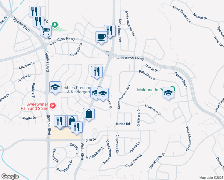 map of restaurants, bars, coffee shops, grocery stores, and more near 1557 Iratcabal Drive in Sparks