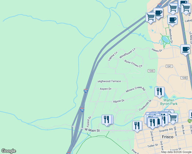 map of restaurants, bars, coffee shops, grocery stores, and more near 252 Larson Lane in Frisco