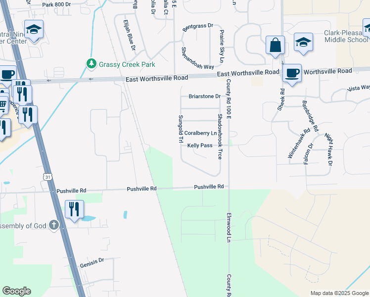 map of restaurants, bars, coffee shops, grocery stores, and more near 812 Snowberry Run in Greenwood