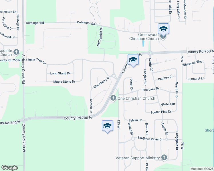 map of restaurants, bars, coffee shops, grocery stores, and more near 2502 Wildflower Lane in Greenwood