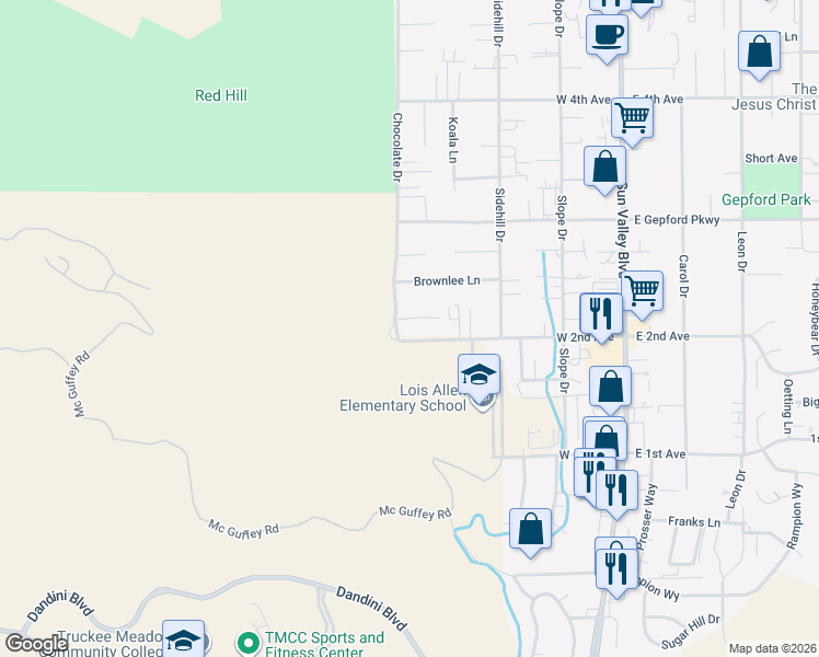 map of restaurants, bars, coffee shops, grocery stores, and more near 380 Loster Way in Sun Valley