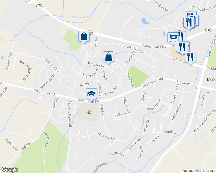 map of restaurants, bars, coffee shops, grocery stores, and more near 761 Johahn Drive in Westminster