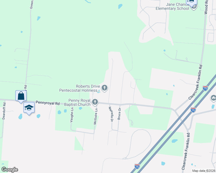 map of restaurants, bars, coffee shops, grocery stores, and more near 9595 Roberts Drive in Franklin