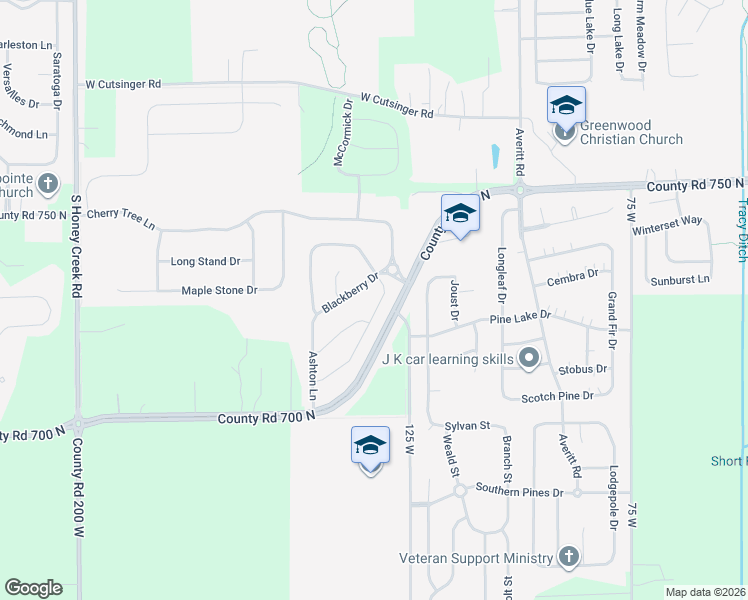 map of restaurants, bars, coffee shops, grocery stores, and more near 2502 Wildflower Lane in Greenwood