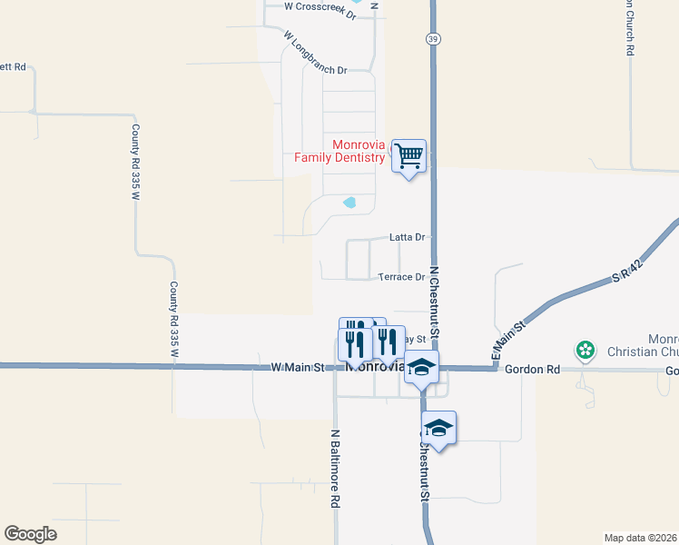 map of restaurants, bars, coffee shops, grocery stores, and more near 265 Terrace Drive in Monrovia