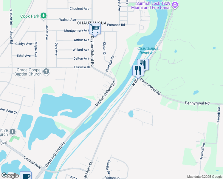 map of restaurants, bars, coffee shops, grocery stores, and more near 8778 Dayton-Oxford Road in Franklin