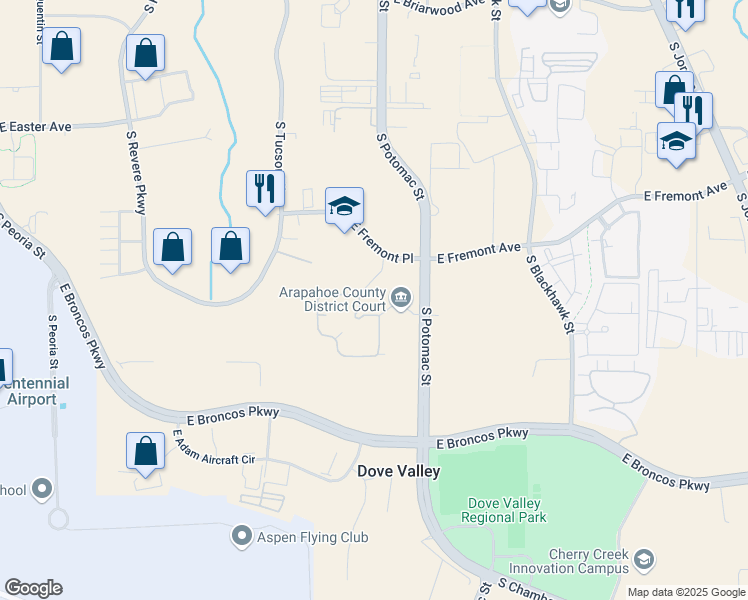 map of restaurants, bars, coffee shops, grocery stores, and more near 7325 South Potomac Street in Centennial