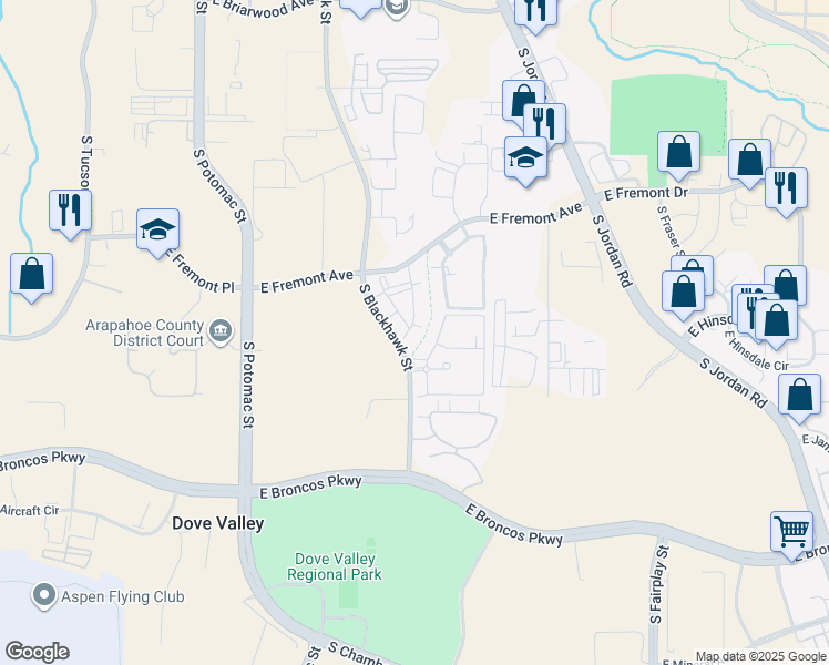 map of restaurants, bars, coffee shops, grocery stores, and more near 7440 South Blackhawk Street in Englewood
