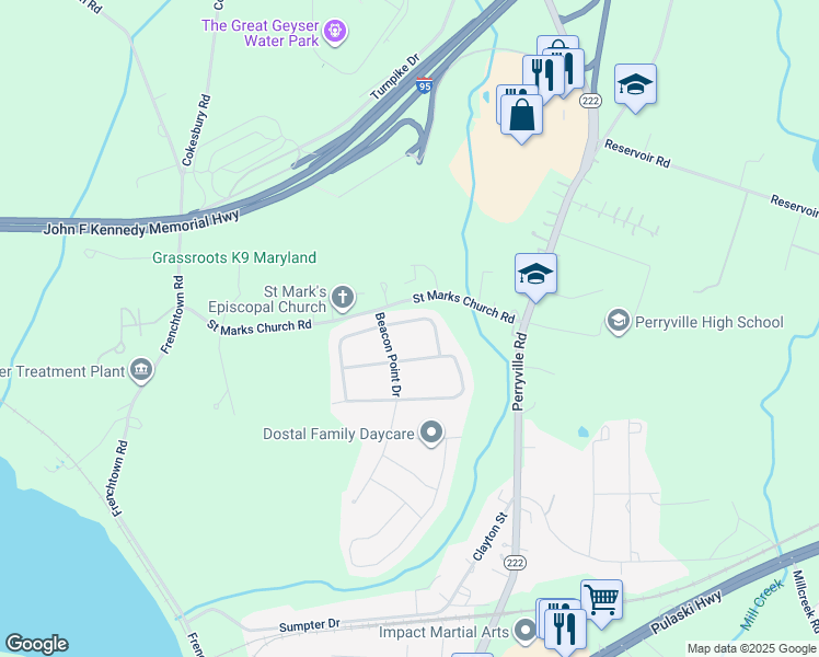 map of restaurants, bars, coffee shops, grocery stores, and more near 505 East Craighill Channel Drive in Perryville