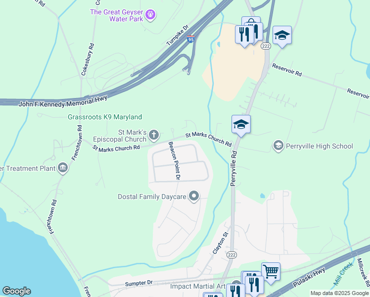 map of restaurants, bars, coffee shops, grocery stores, and more near 505 East Craighill Channel Drive in Perryville