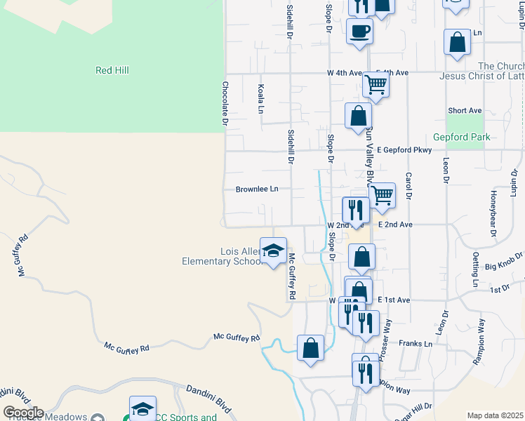 map of restaurants, bars, coffee shops, grocery stores, and more near 375 West 2nd Avenue in Sun Valley