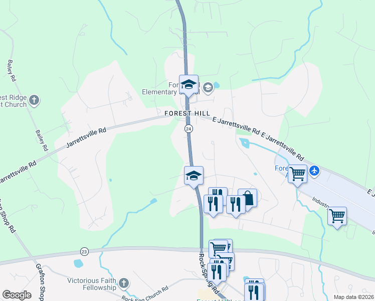map of restaurants, bars, coffee shops, grocery stores, and more near 2308 Rock Spring Road in Harford County