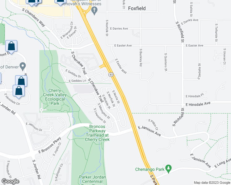 map of restaurants, bars, coffee shops, grocery stores, and more near 7376 South Nucla Street in Aurora