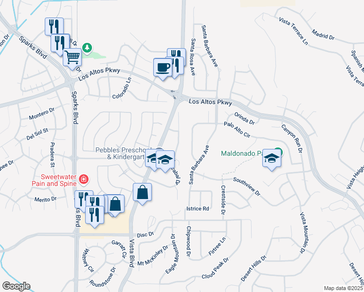 map of restaurants, bars, coffee shops, grocery stores, and more near 1557 Iratcabal Drive in Sparks