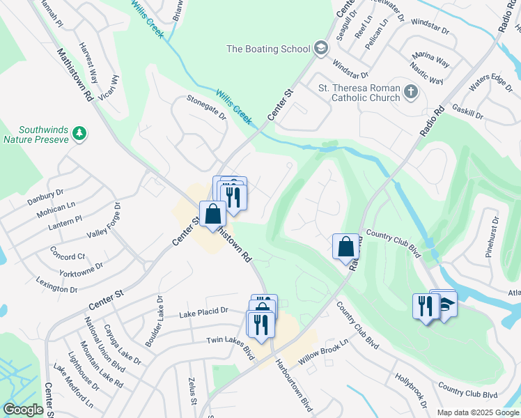map of restaurants, bars, coffee shops, grocery stores, and more near 6 South Indian Valley Court in Little Egg Harbor Township