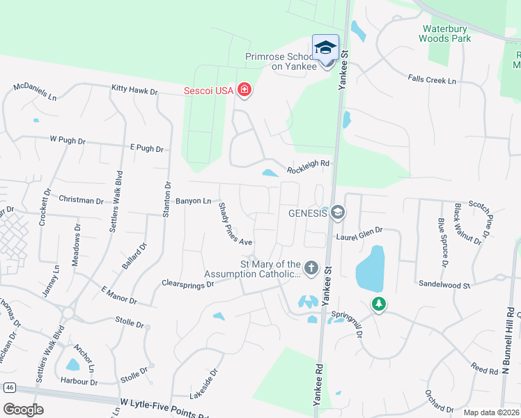 map of restaurants, bars, coffee shops, grocery stores, and more near 76 Old Pond Road in Springboro