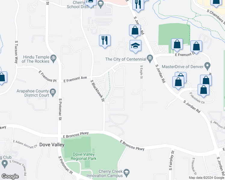 map of restaurants, bars, coffee shops, grocery stores, and more near 14400 East Fremont Avenue in Englewood