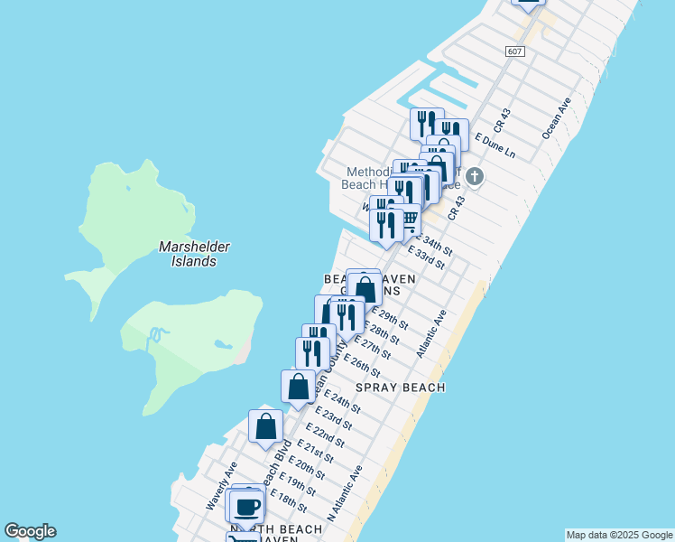 map of restaurants, bars, coffee shops, grocery stores, and more near 34 West South 31st Street in Long Beach