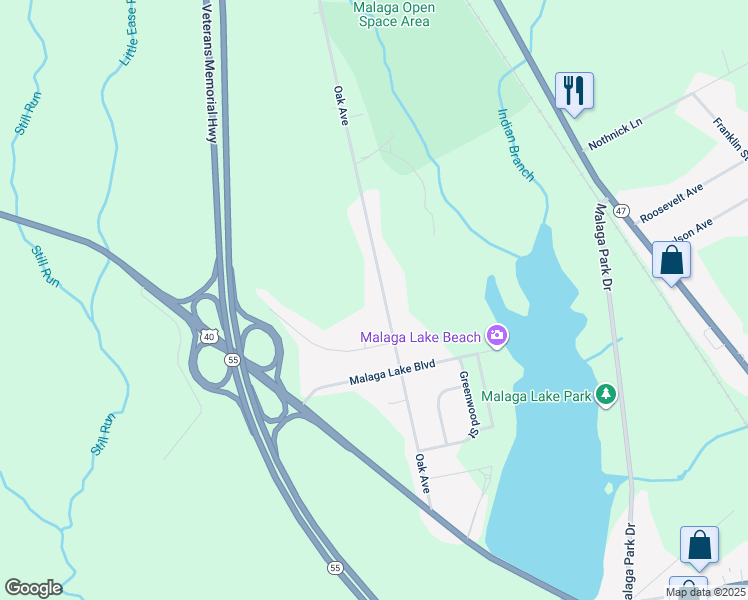 map of restaurants, bars, coffee shops, grocery stores, and more near 261 Oak Avenue in Franklin