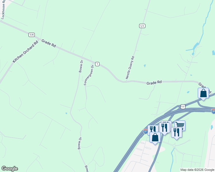 map of restaurants, bars, coffee shops, grocery stores, and more near 129 Antietam Drive in Falling Waters