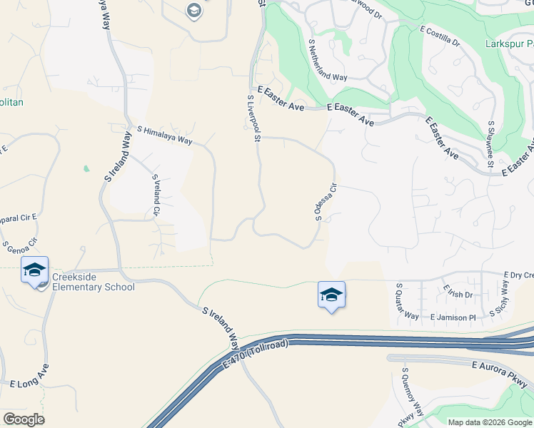 map of restaurants, bars, coffee shops, grocery stores, and more near 7339 South Liverpool Street in Centennial
