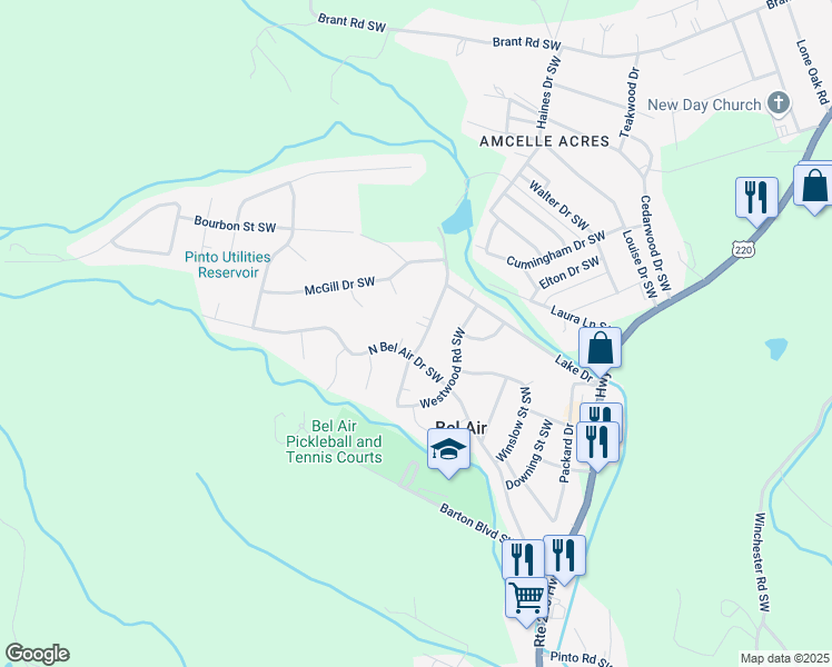 map of restaurants, bars, coffee shops, grocery stores, and more near 15431 Shamrock Road Southwest in Cresaptown