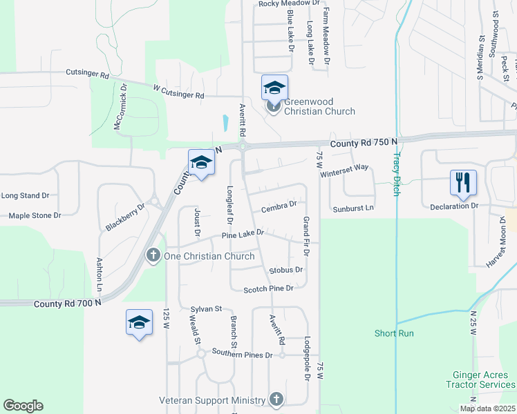 map of restaurants, bars, coffee shops, grocery stores, and more near 727 Mountain Pine Drive in Greenwood